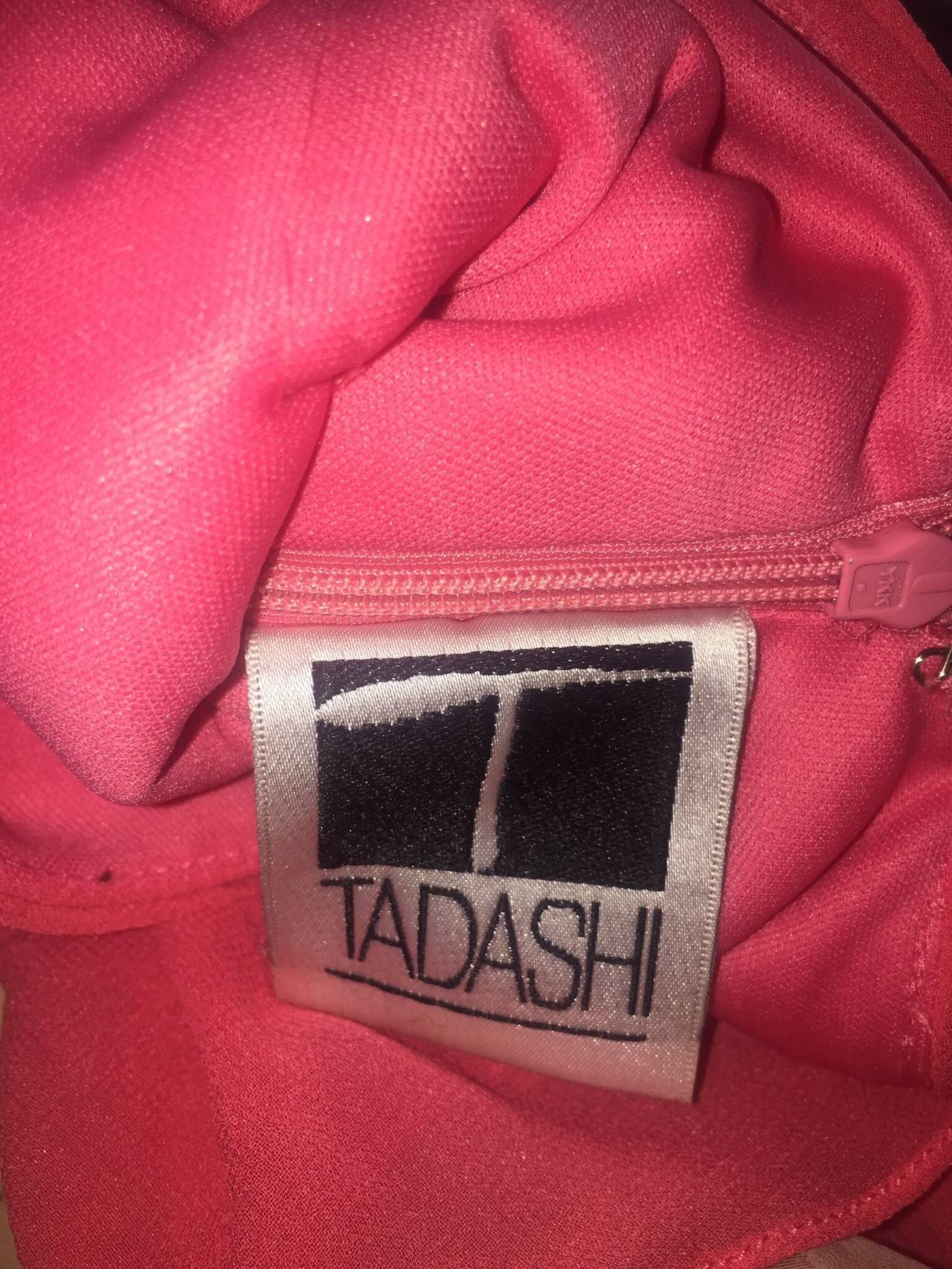 Beautiful 1990s Vintage Tadashi Shoji Pink Silk Chiffon Tiered Dress 2