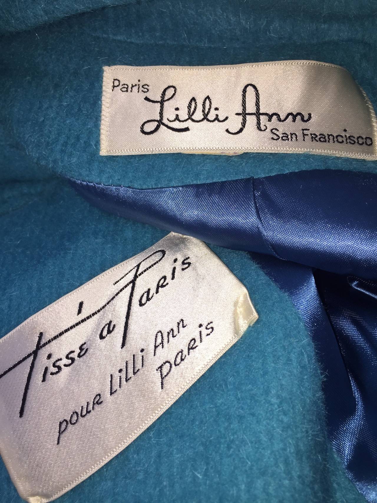 Extraordinary 1960s Lilli Ann by Tisse a Paris Blue Swing Jacket Coat w/ Fox Fur 4