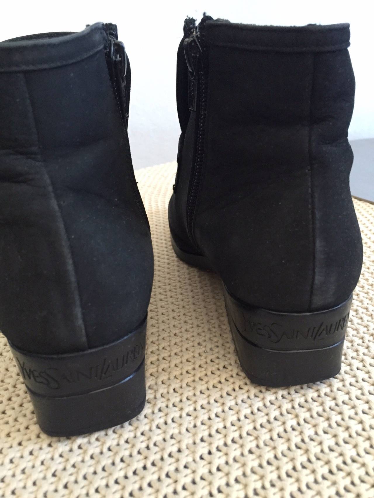 1960s Vintage Yves Saint Laurent Black Logo Mod Booties Boots Shoes Rare 5.5 1