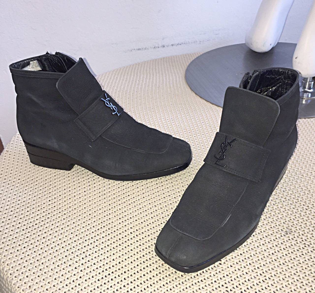 1960s Vintage Yves Saint Laurent Black Logo Mod Booties Boots Shoes Rare 5.5 3
