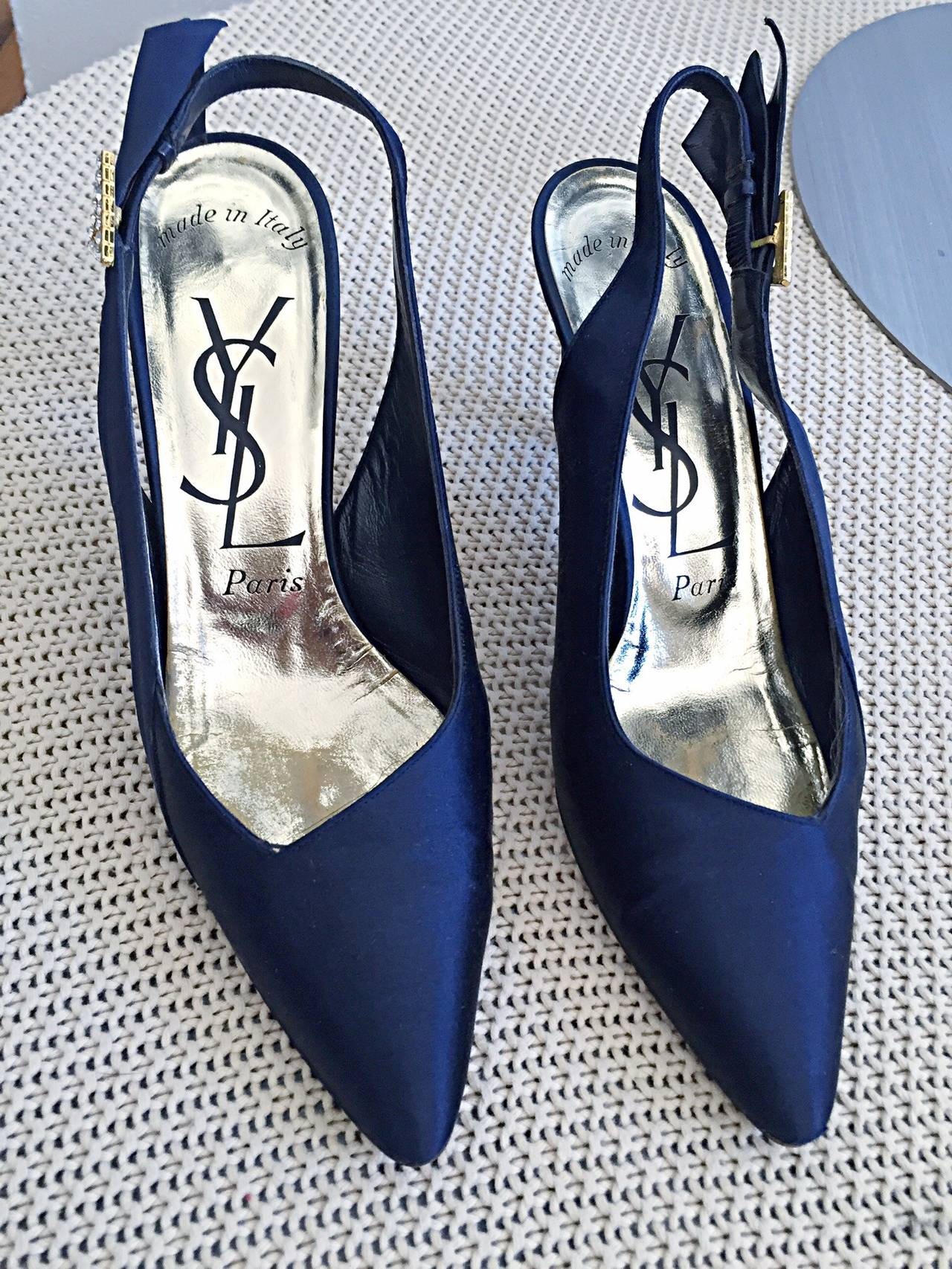 Yves Saint Laurent Marineblau 8,5 Strass Vintage Heels Schuhe Avant Garde (Schwarz) im Angebot