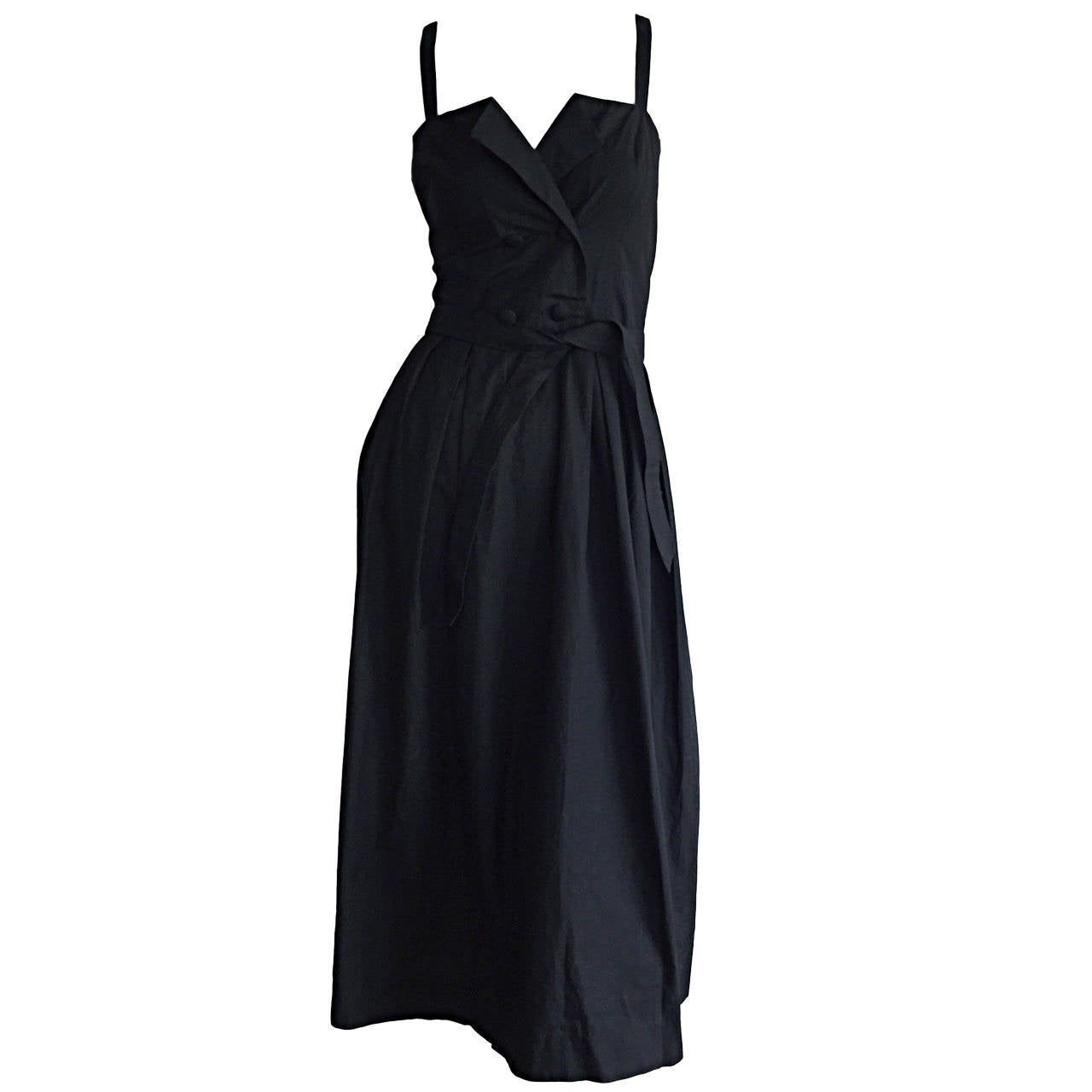 Beautiful Vintage Emmanuelle Khanh Black Cotton Tuxedo Sundress French Dress