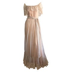 Wunderschönes ätherisches Vintage Victor Costa cremefarbenes böhmisches Hochzeitskleid / Kleid