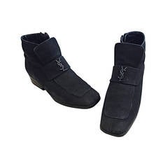 1960s Vintage Yves Saint Laurent Black Logo Mod Booties Boots Shoes Rare 5.5