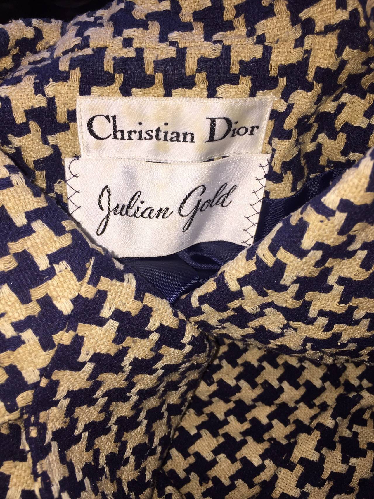 Vintage Christian Dior Navy + Ivory Houndstooth Nautical Blazer Jacket 3