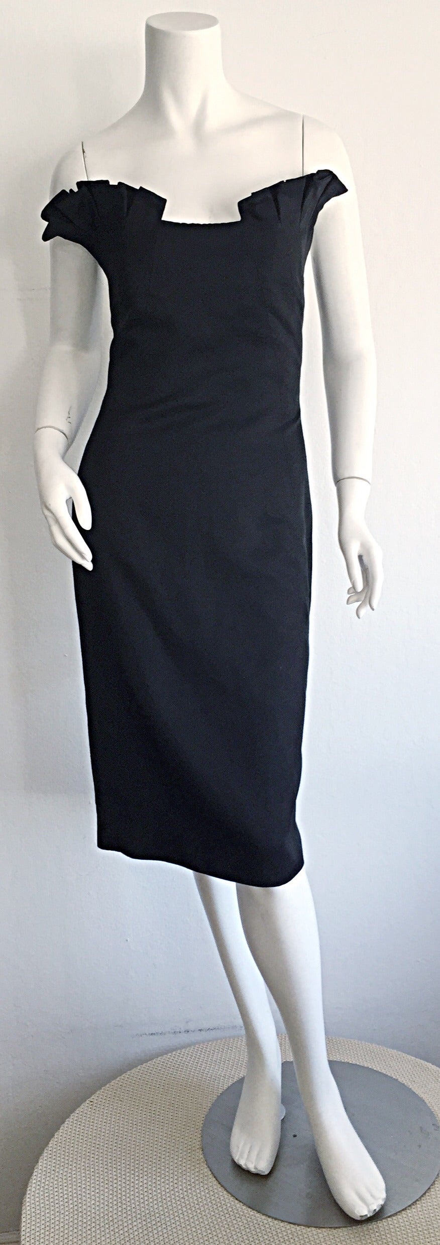 Women's 1990s Angel Sanchez Perfect Strapless Little Black Dress w/ ' Wings ' Size 12 For Sale