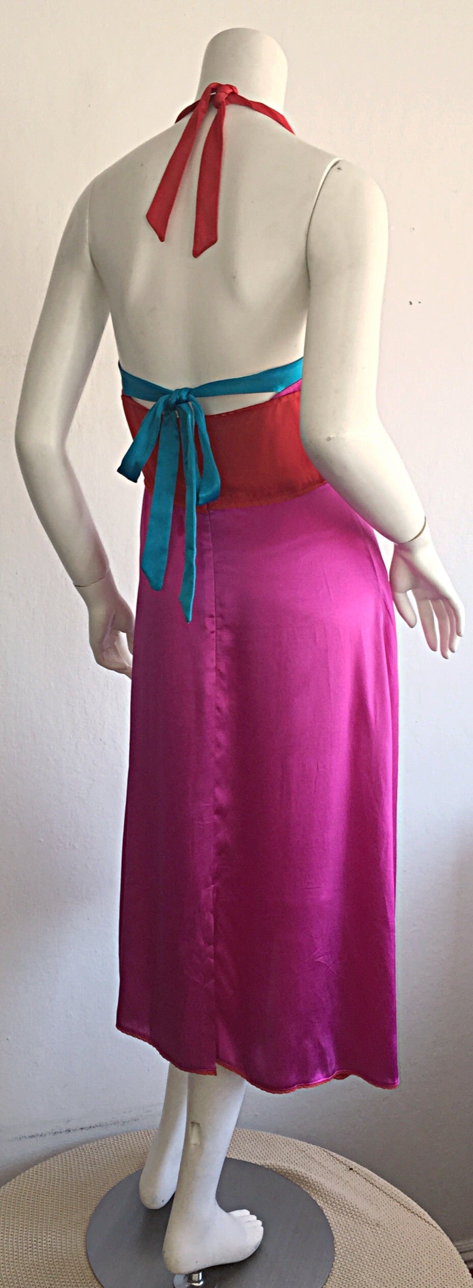 pink silk halter dress