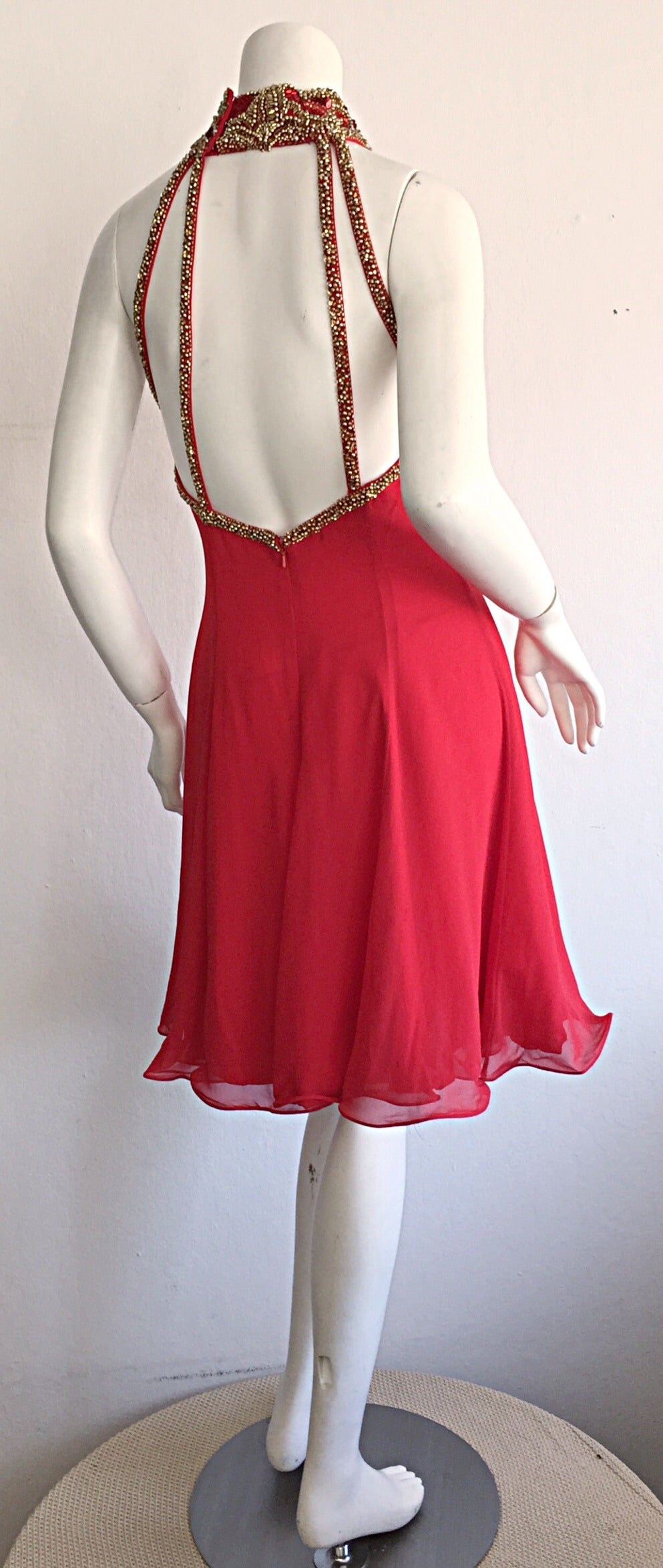 Beautiful Vintage Bob Mackie Attr. Red Silk Chiffon Dress w/ Amazing Back In Excellent Condition In San Diego, CA