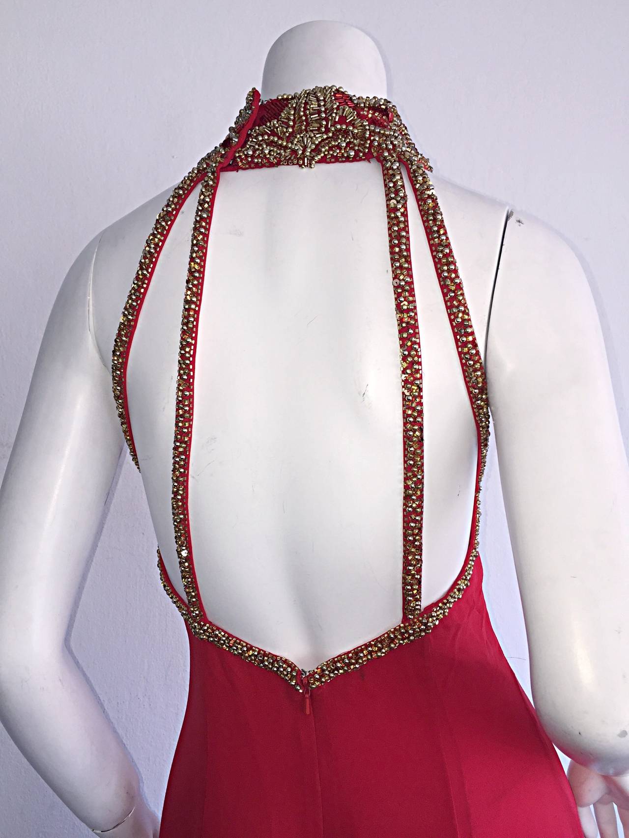Beautiful Vintage Bob Mackie Attr. Red Silk Chiffon Dress w/ Amazing Back 2