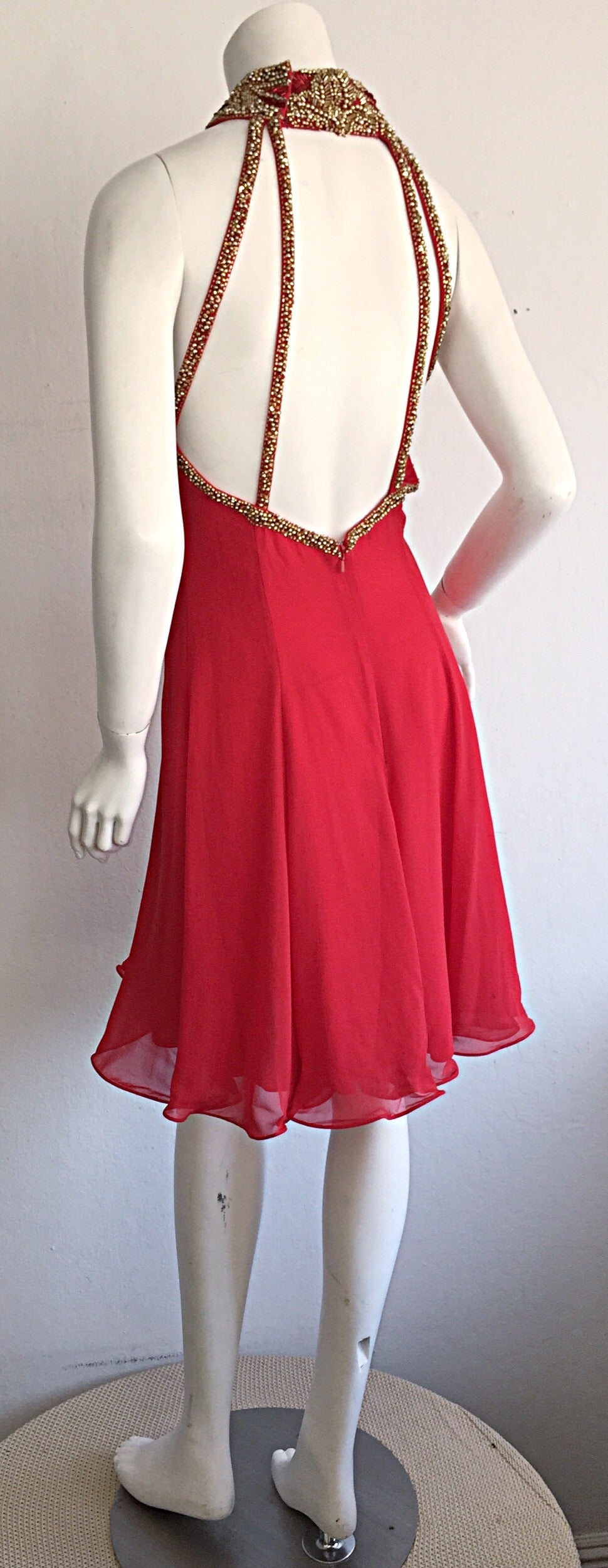 Beautiful Vintage Bob Mackie Attr. Red Silk Chiffon Dress w/ Amazing Back 4