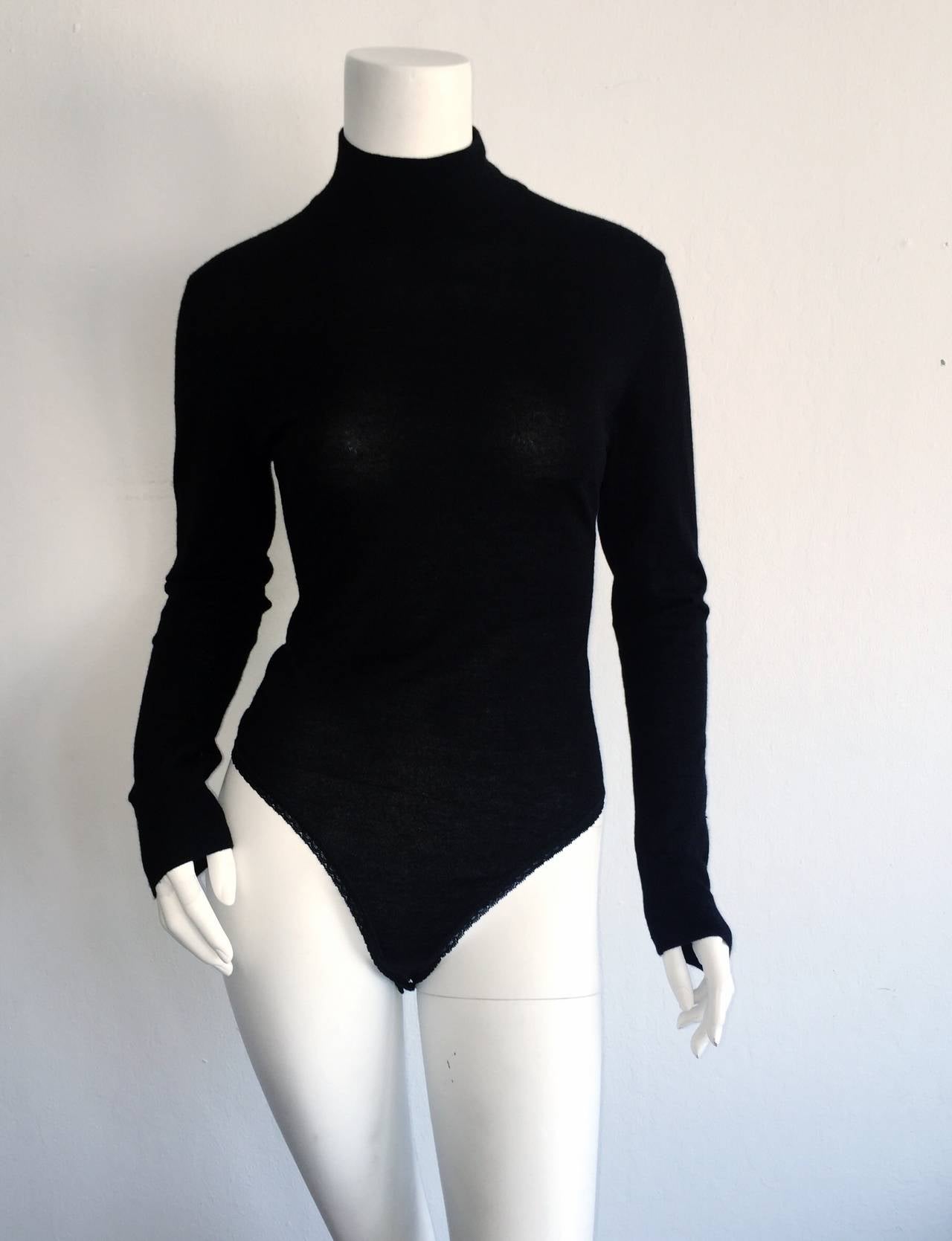 Sexy Vintage Donna Karan Black Cashmere Bodysuit / Onesie In Excellent Condition In San Diego, CA