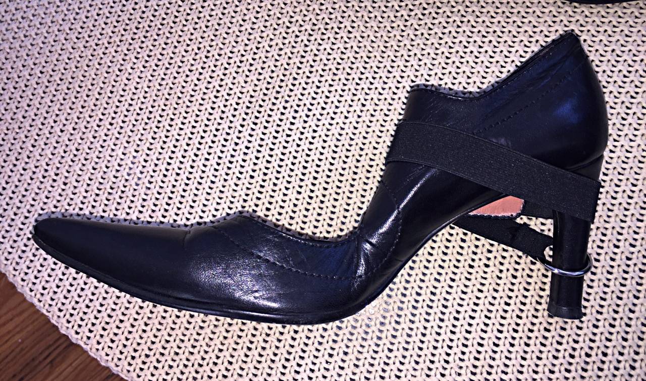 Rare Dirk Bikkembergs Black Leather Runway ' Bondage ' Loop Heels Size 38 8 For Sale 1