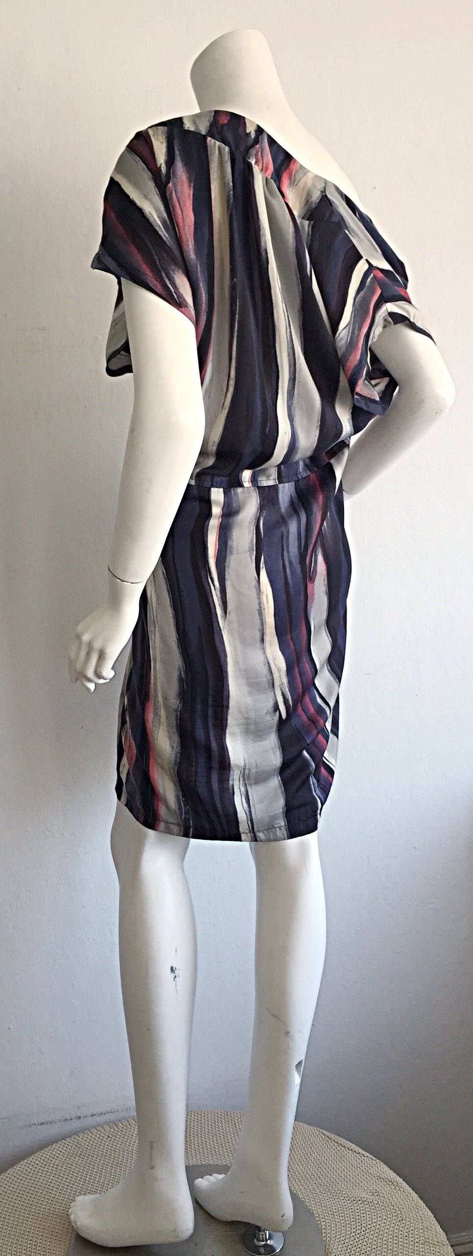 Black Maeva Striped Watercolor Zipper Dress Made in Italy Hard to Find Designer For Sale