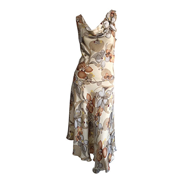 Pretty 90s Rozae Nichols Floral 3 - D ' Autumn Harvest ' Silk Dress w/ Appliqu