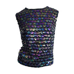 Fabulosa blusa de seda de Gene Shelly de los años 50 con cuentas y paillettes iridiscentes