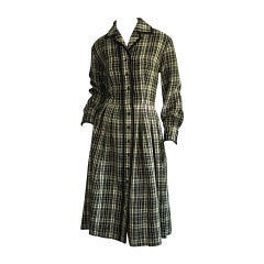 Chic 1950s Vintage Henri Bendel Pret a Porter Green Tartan Plaid Wool Dress