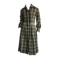 Chic 1950s Vintage Henri Bendel Pret a Porter Green Tartan Plaid Wool Dress 5