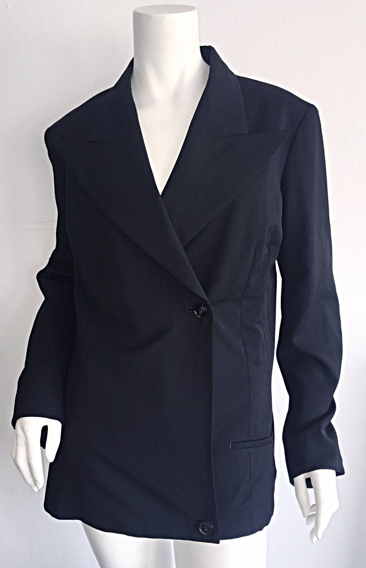 Amazing Vintage Yohji Yamamoto Black Double Breasted Slouchy Boyfriend Blazer In Excellent Condition In San Diego, CA