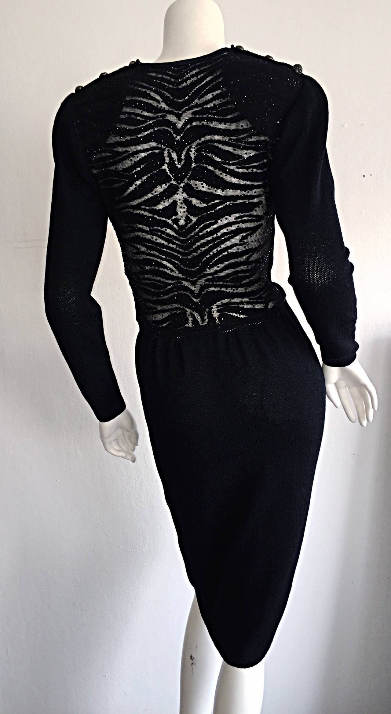 Vintage St. John Neiman Marcus Black Dress w/ Sheer Sparkle Zebra Back