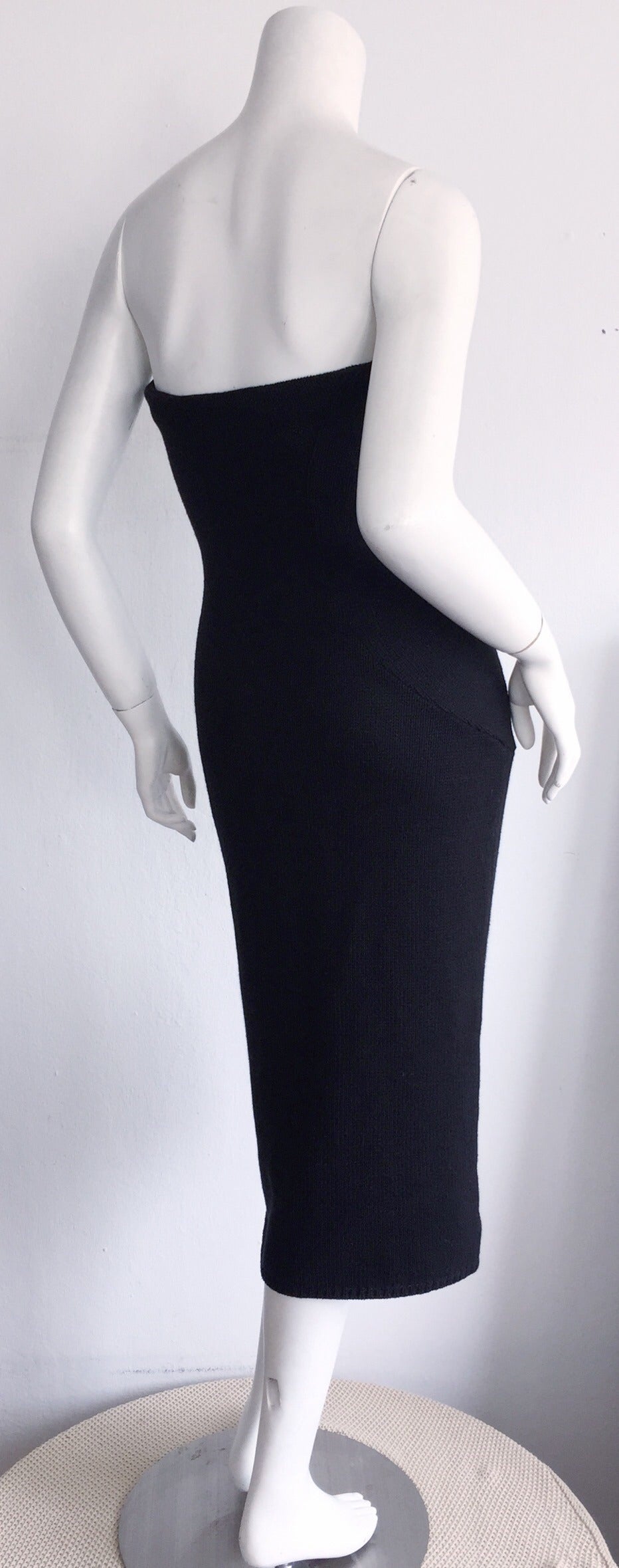 Women's Ultimate Vintage Calvin Klein Collection 1990s Black Knit Strapless Dress LBD For Sale