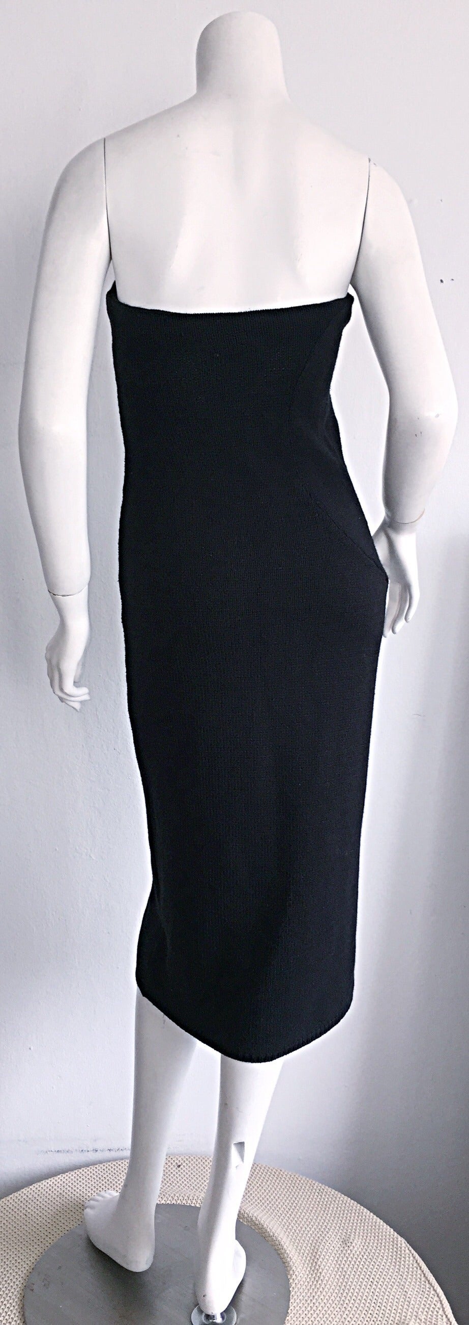 Ultimate Vintage Calvin Klein Collection 1990s Black Knit Strapless Dress LBD For Sale 1