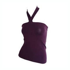 1990s Yves Saint Laurent ' Rive Gauche ' BodCon Burgundy Silk Halter Top
