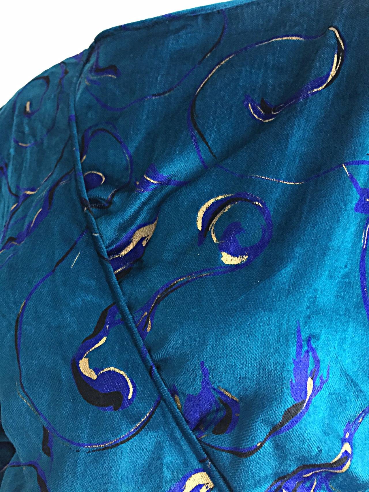 Vintage Emanuel Ungaro Beautiful Vibrant Blue Hand Painted Silk Wrap Blouse 2