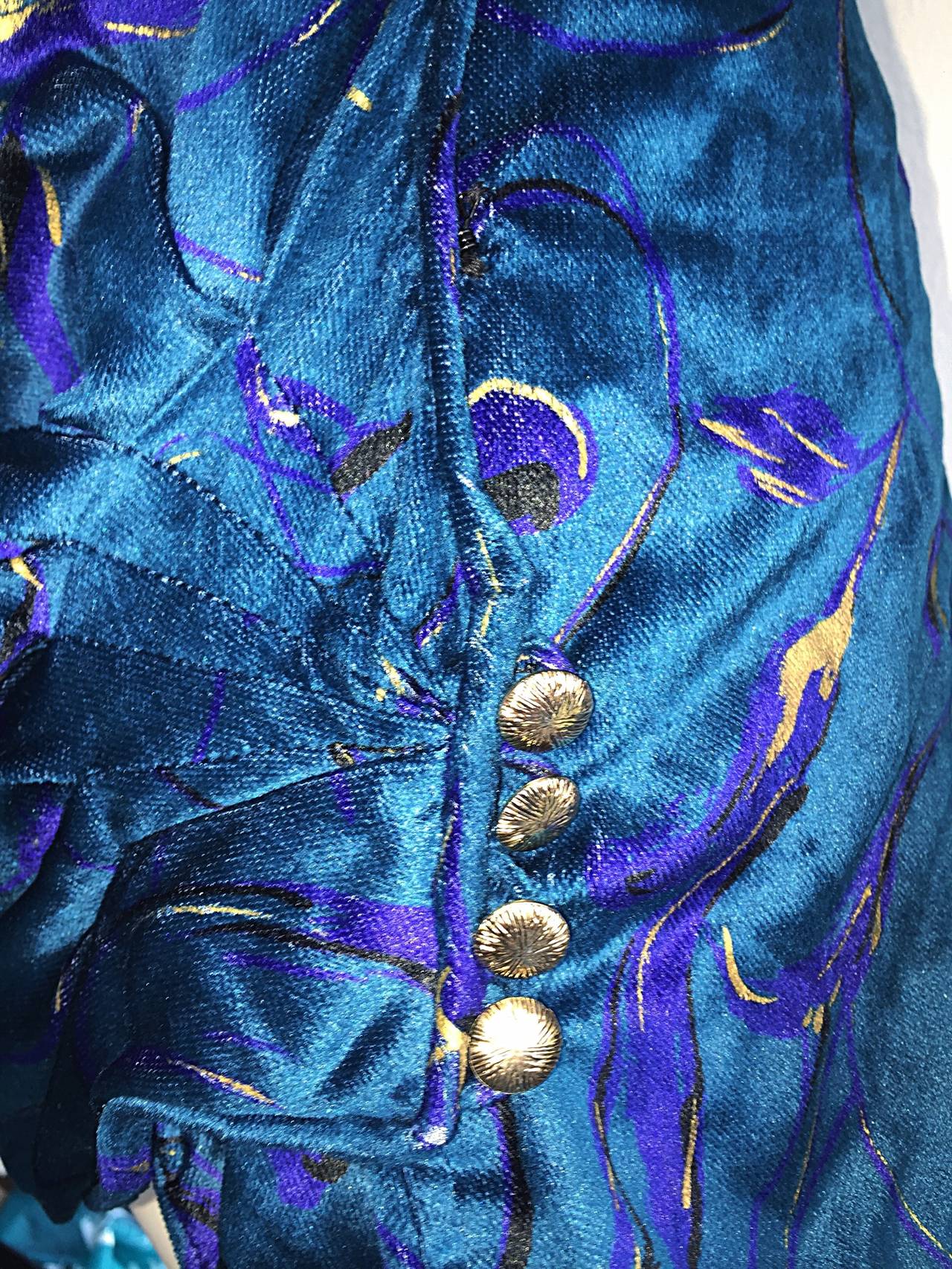 Vintage Emanuel Ungaro Beautiful Vibrant Blue Hand Painted Silk Wrap Blouse 3