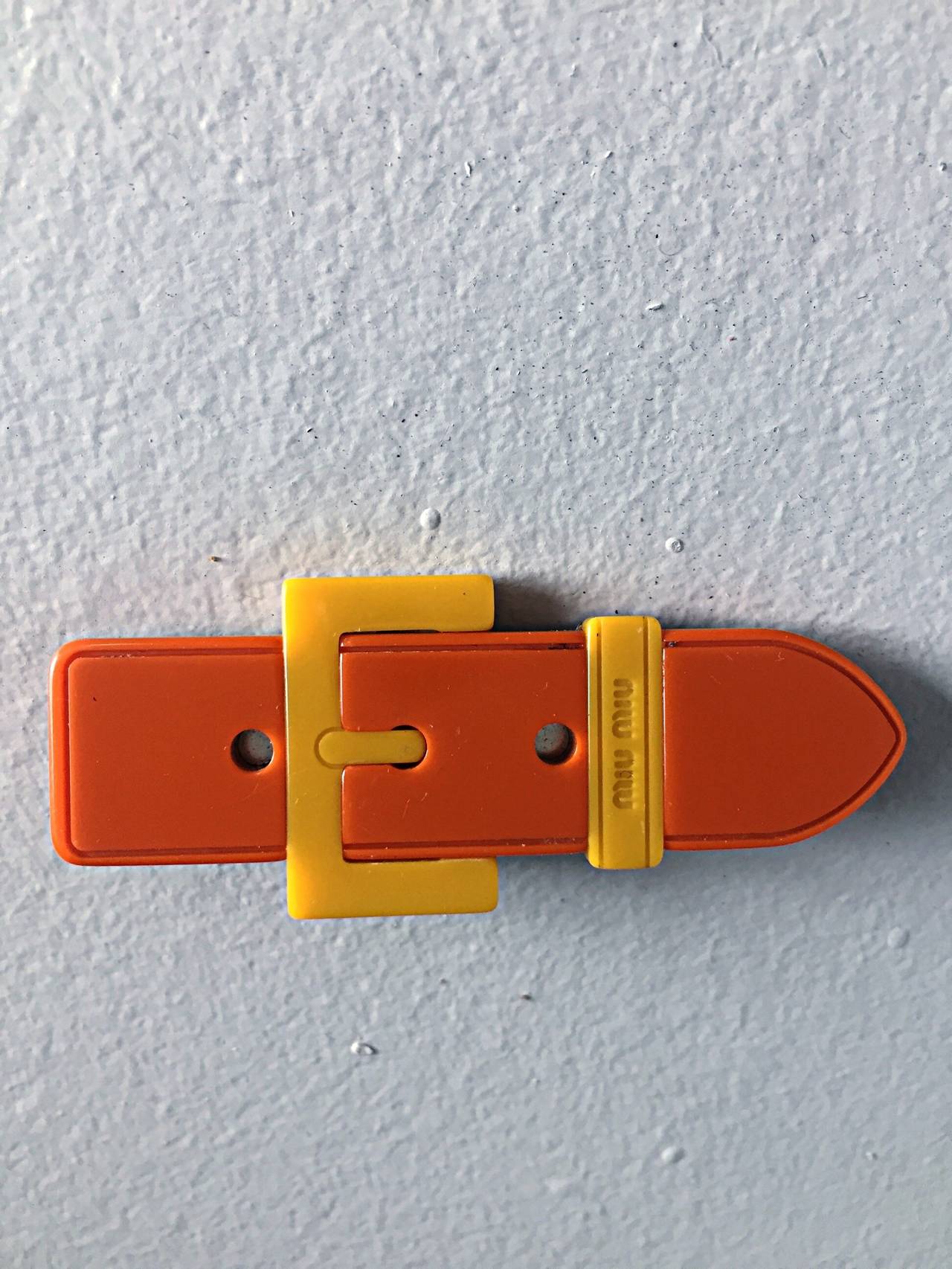 Art Deco Miu Miu Orange + Yellow Avant Garde Unisex Buckle Pin / Brooch