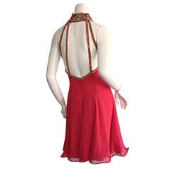 Beautiful Vintage Bob Mackie Attr. Red Silk Chiffon Dress w/ Amazing Back