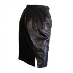 Sexy Retro Yves Saint Laurent Leather High Waisted Black Pencil Skirt