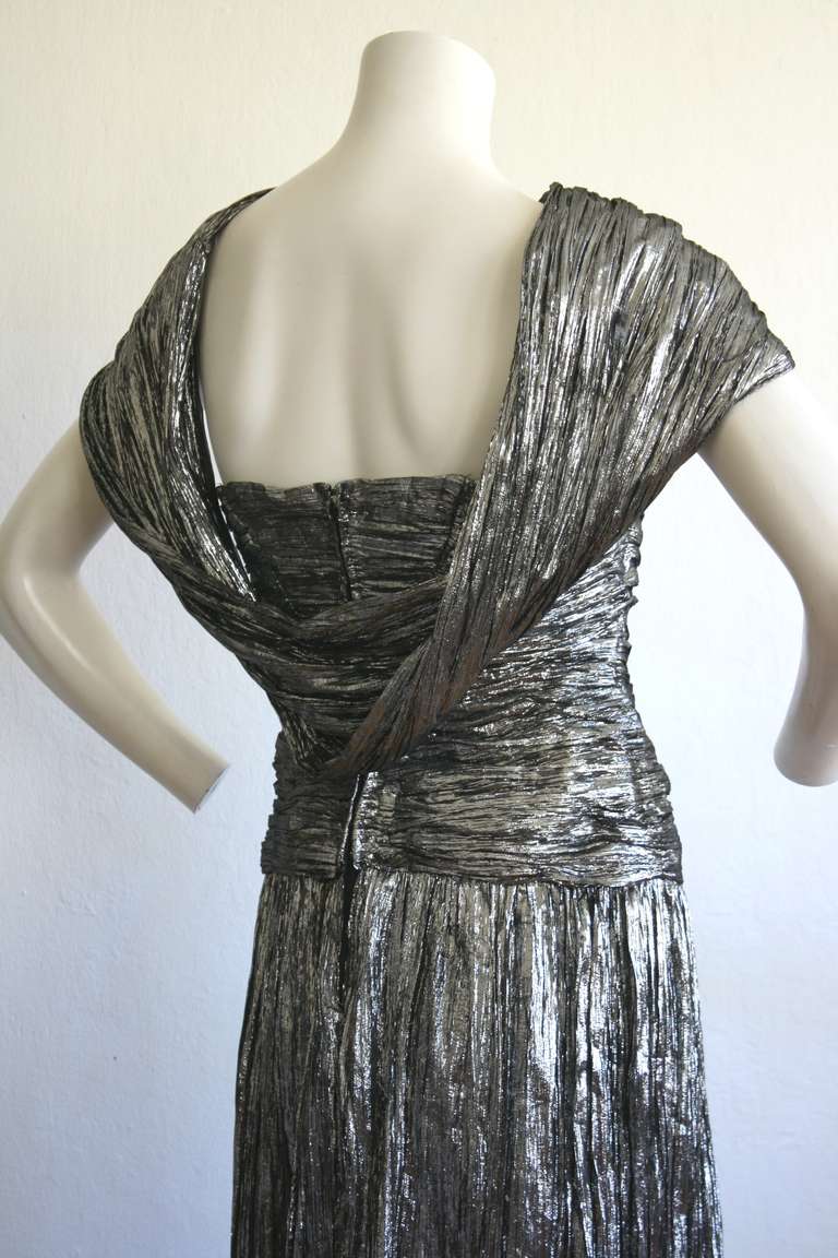 Black Vintage Ted Lapidus Haute Couture Silver Metallic Sexy Cut Out Gown