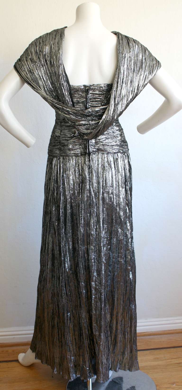 Vintage Ted Lapidus Haute Couture Silver Metallic Sexy Cut Out Gown 1