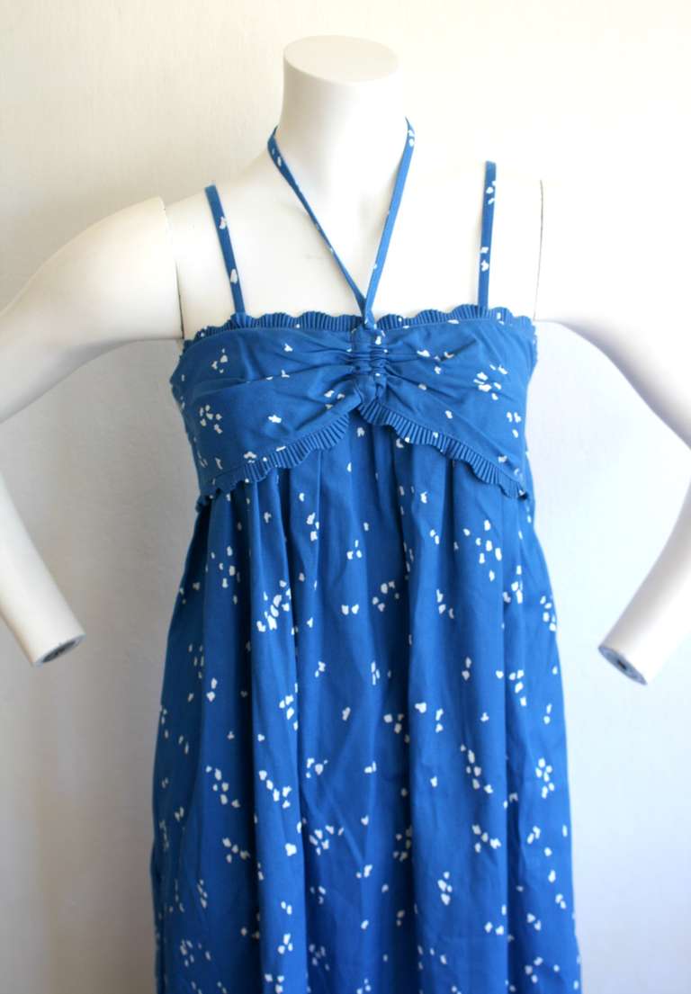Bill Tice Vintage 1970s Hand Painted Blue Maxi Halter Dress For Sale 1