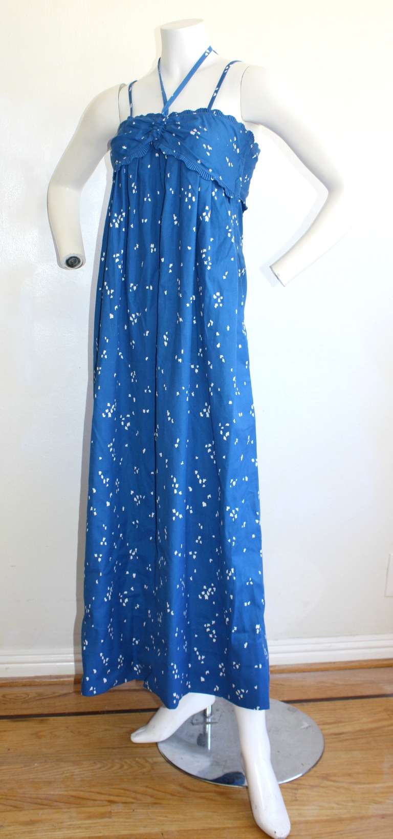 Bill Tice Vintage 1970s Hand Painted Blue Maxi Halter Dress For Sale at ...