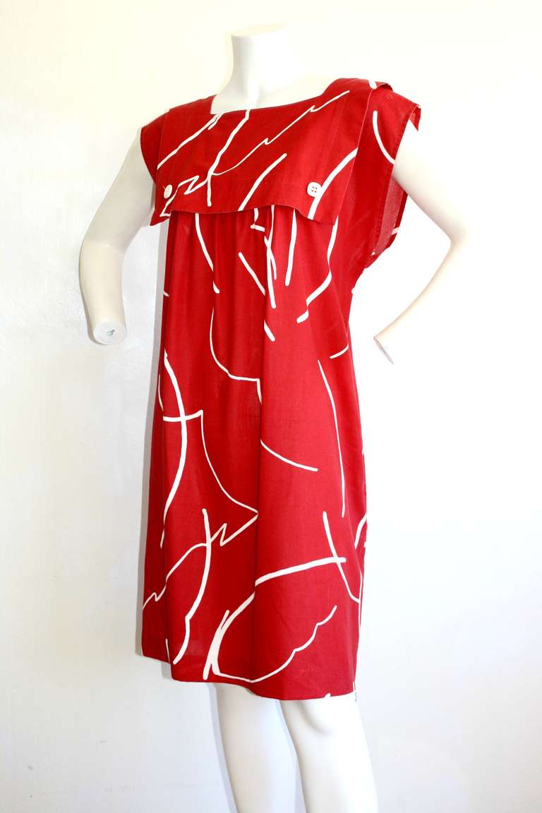 Bill Tice vintage hand painted  cotton dress. Abstract graffiti print, with a bib-like collar in front and back. Approximately Size Medium. Thank goodness Please see measurements.
