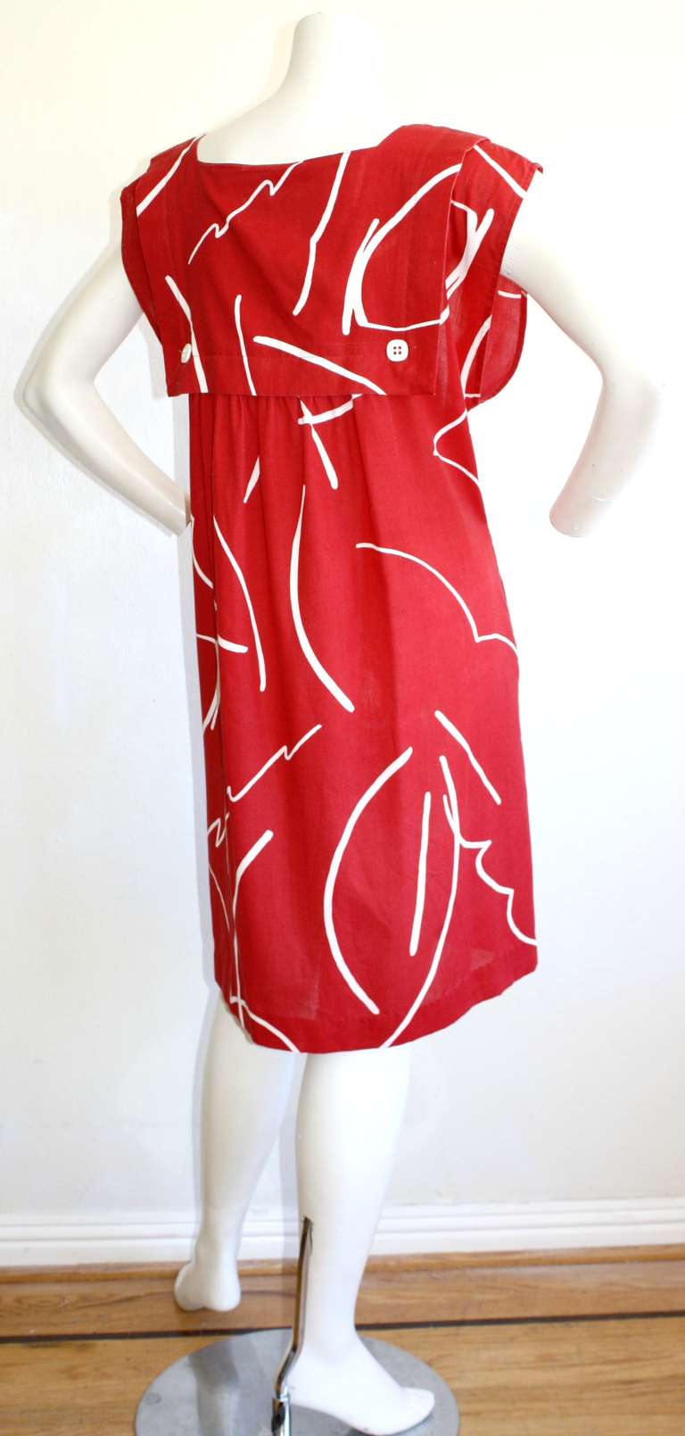 Bill Tice Hand Painted Vintage Red Cotton Graffiti Abstract Empire Dress For Sale 2