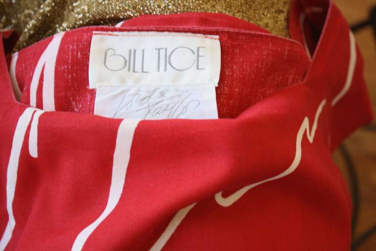Bill Tice Hand Painted Vintage Red Cotton Graffiti Abstract Empire Dress For Sale 3
