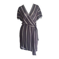 Maravilloso vestido kimono vintage de seda con rayas de bambú Calvin Klein Collection