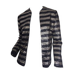 veste Cardigan à paillettes des années 1950 Malbe Original Black + White Gold All Over Sweater Jacket