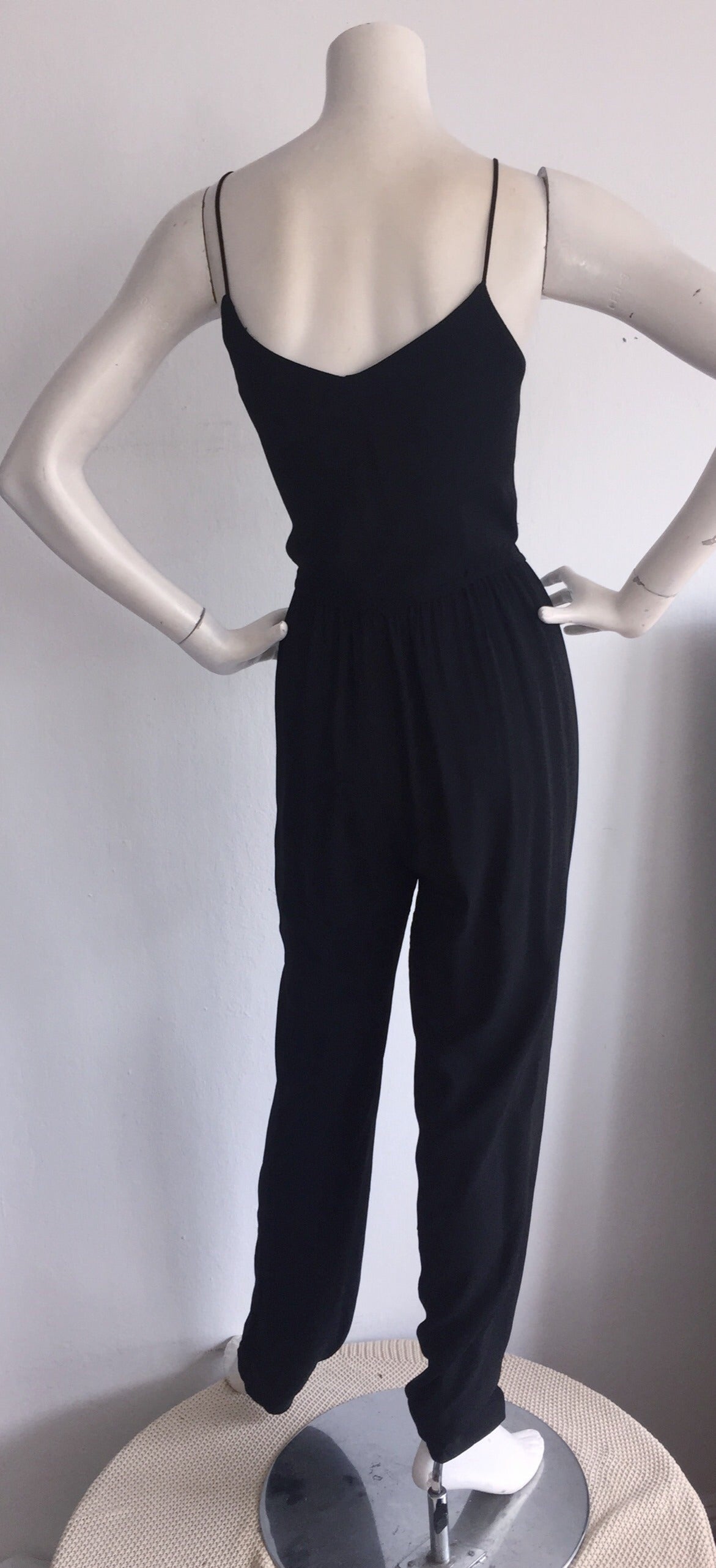 Incredible Vintage Judy Hornby Couture Black Crepe Jumpsuit In Excellent Condition For Sale In San Diego, CA