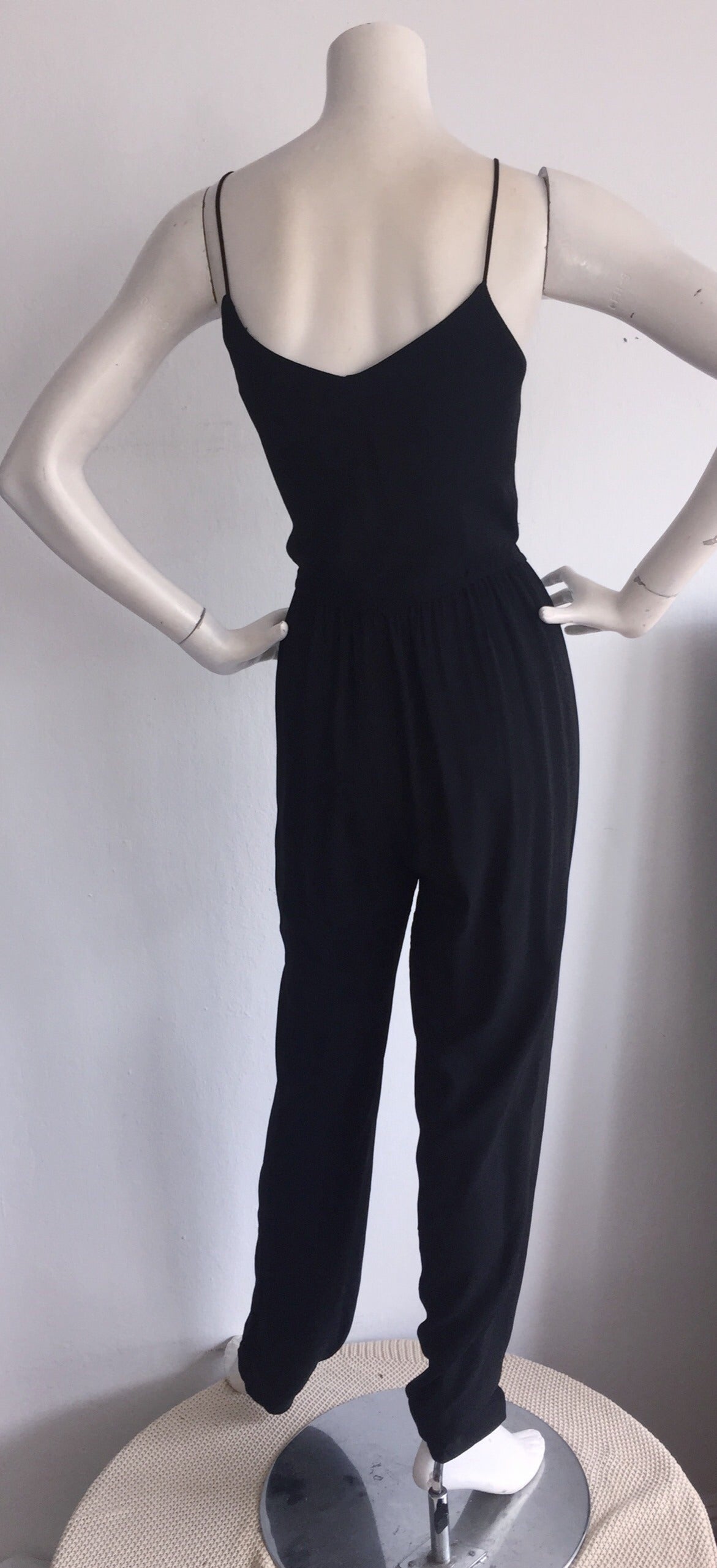 Incredible Vintage Judy Hornby Couture Black Crepe Jumpsuit For Sale at ...