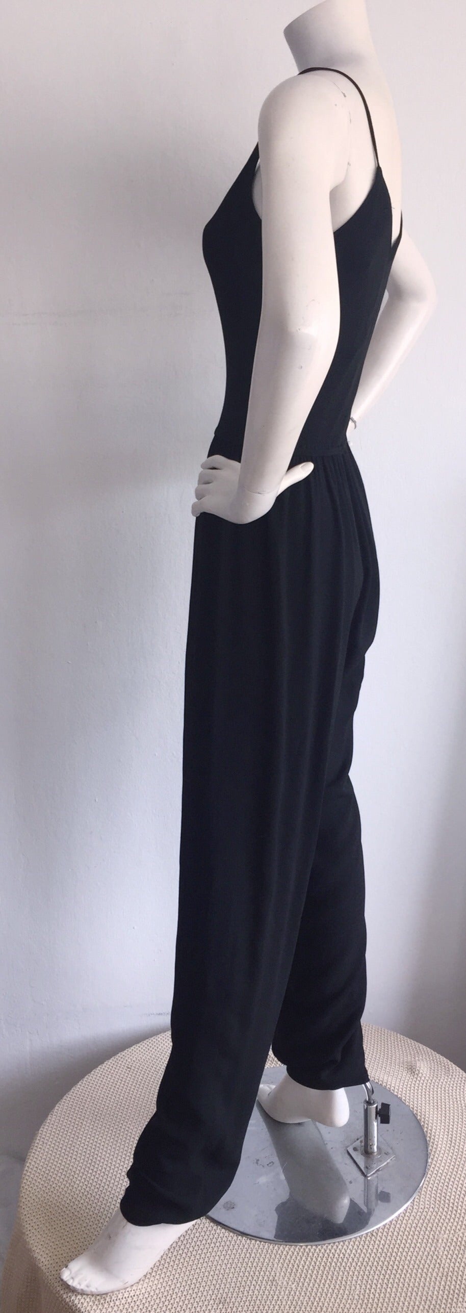 Women's Incredible Vintage Judy Hornby Couture Black Crepe Jumpsuit For Sale