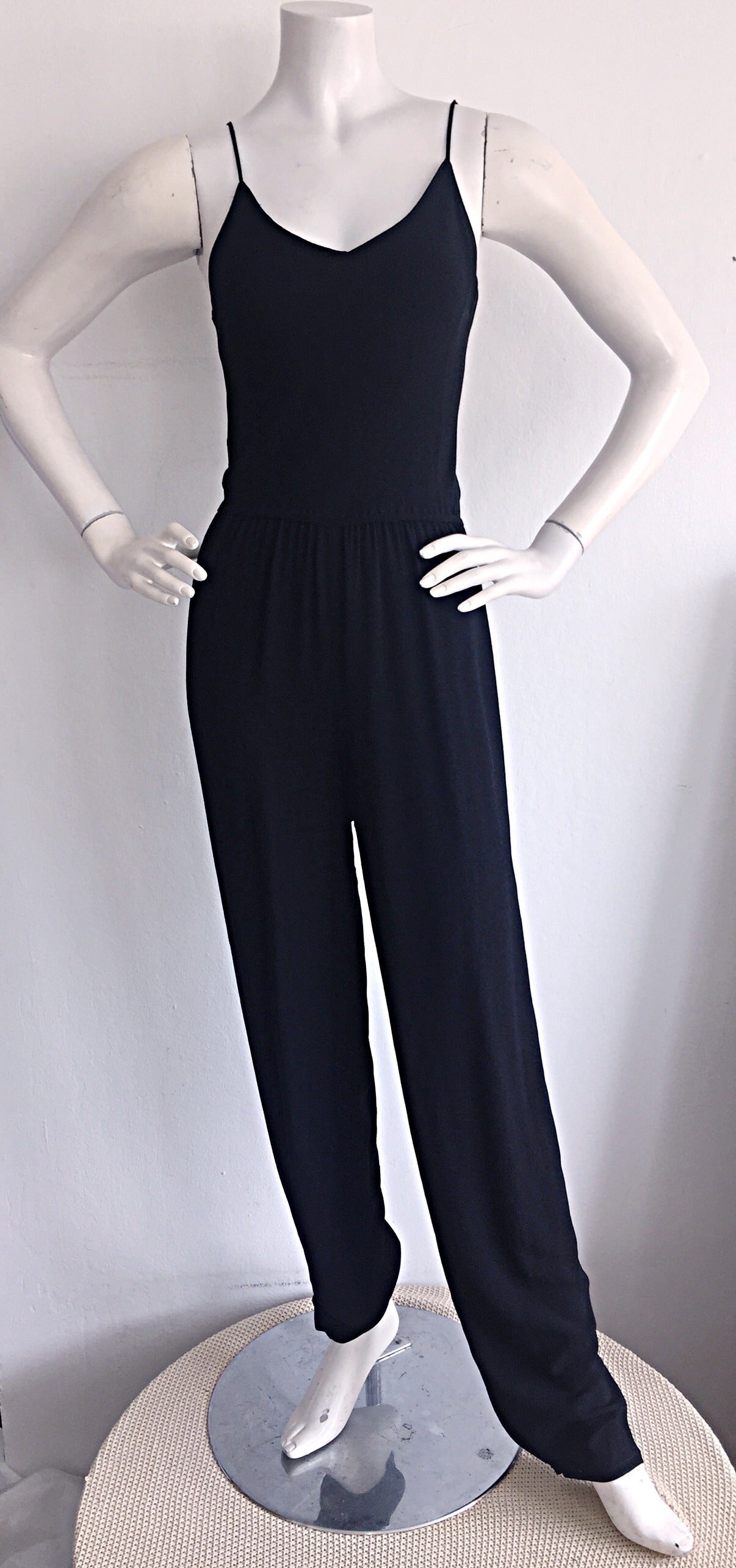 Incredible Vintage Judy Hornby Couture Black Crepe Jumpsuit For Sale 1