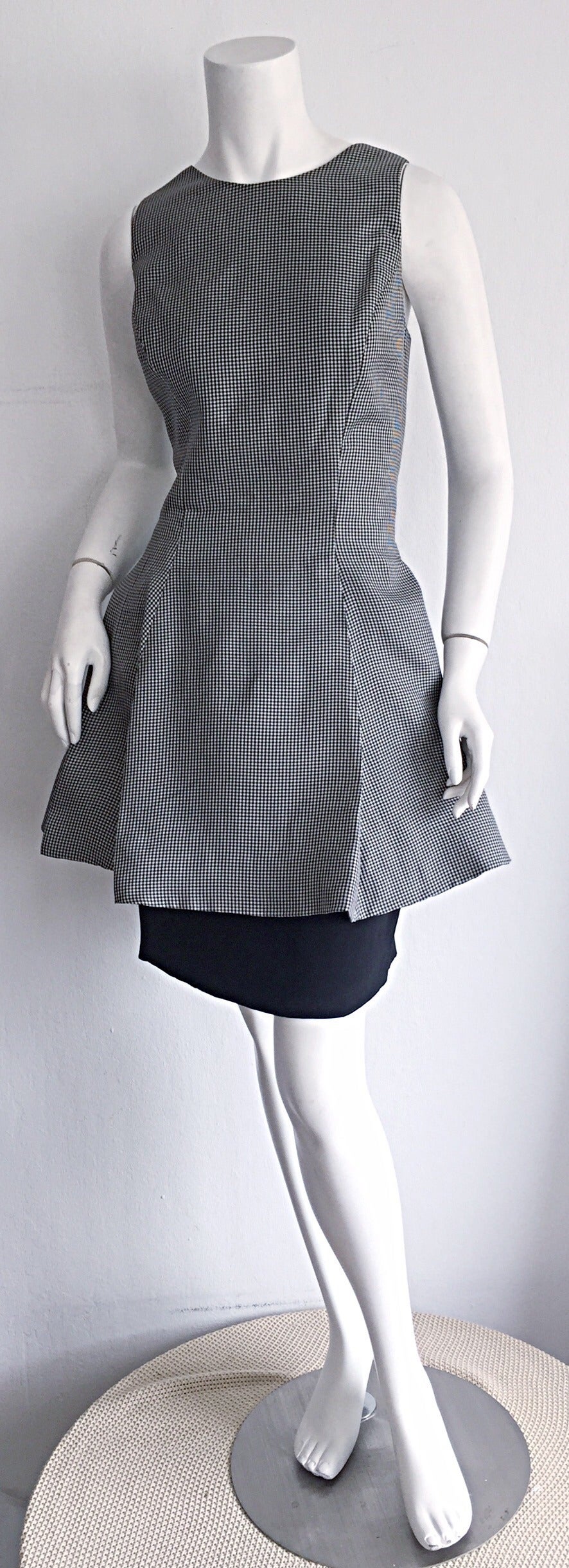 ¡Impresionante vestido vintage de guinga blanco y negro 