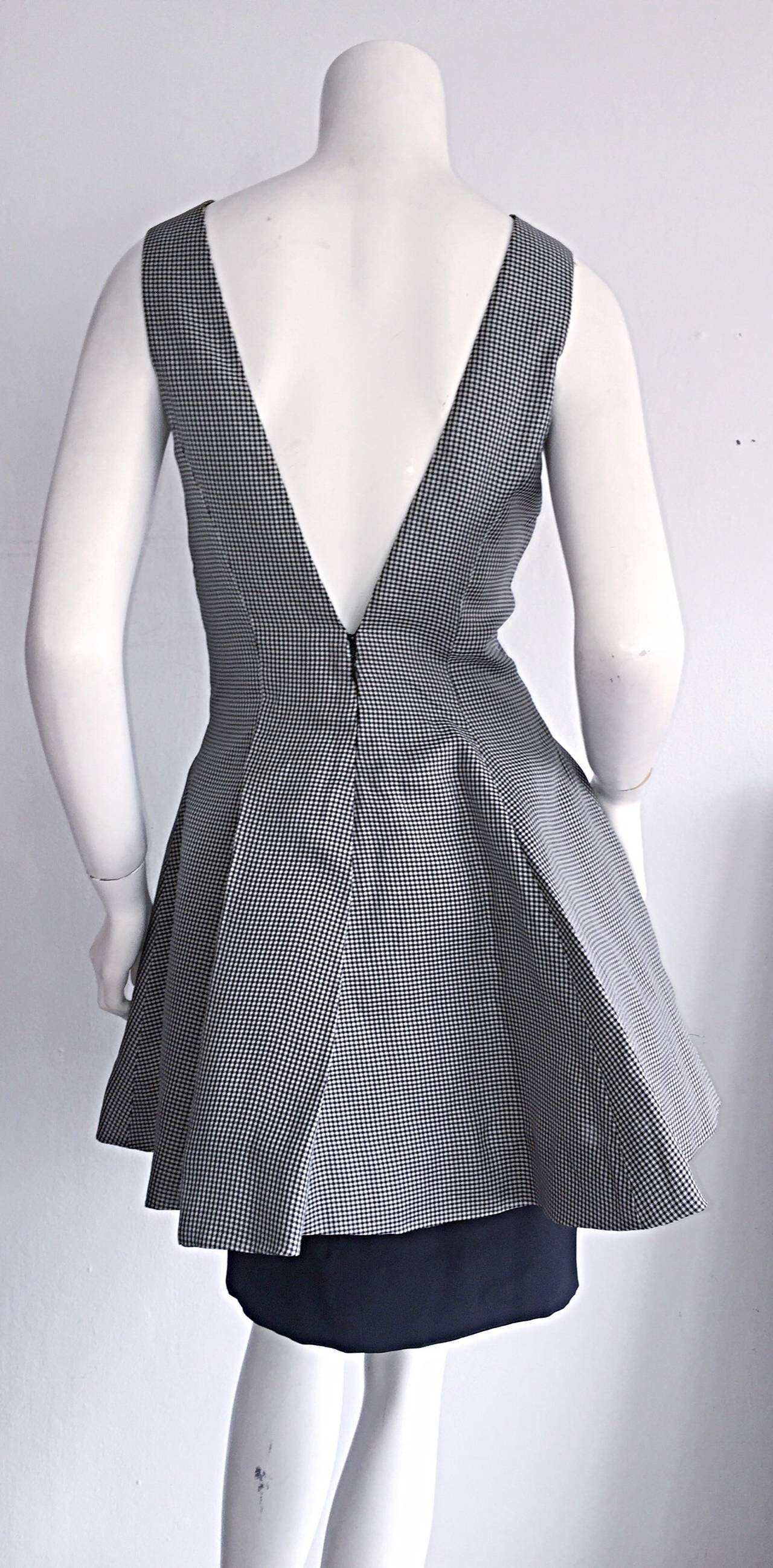 Noir James Purcell - Robe vichy avant-gardiste en soie noire et blanche, taille 8, années 1990  en vente