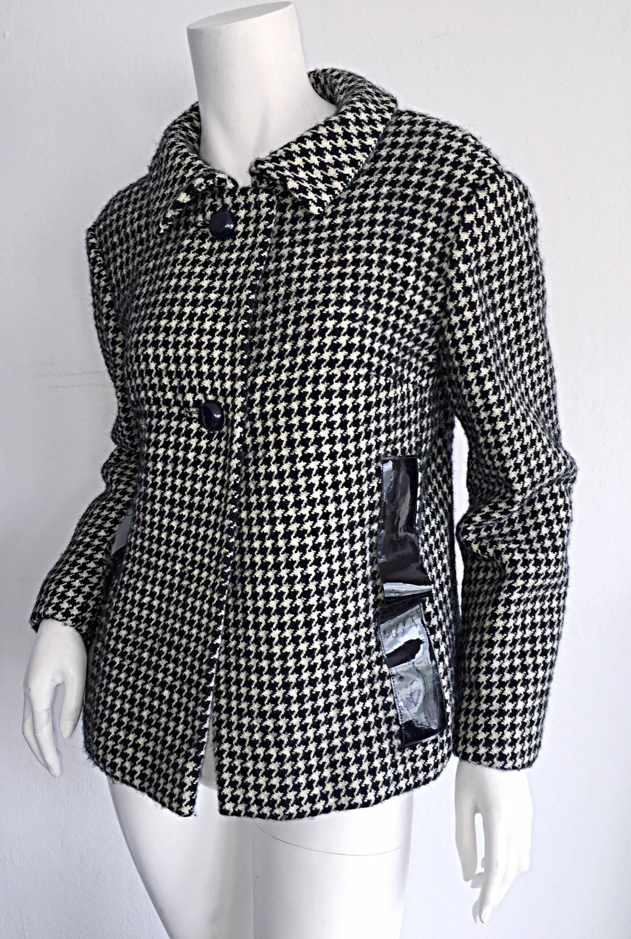 1960s Pierre Cardin Black + White Houndstooth Space Age Jacket For Sale 2