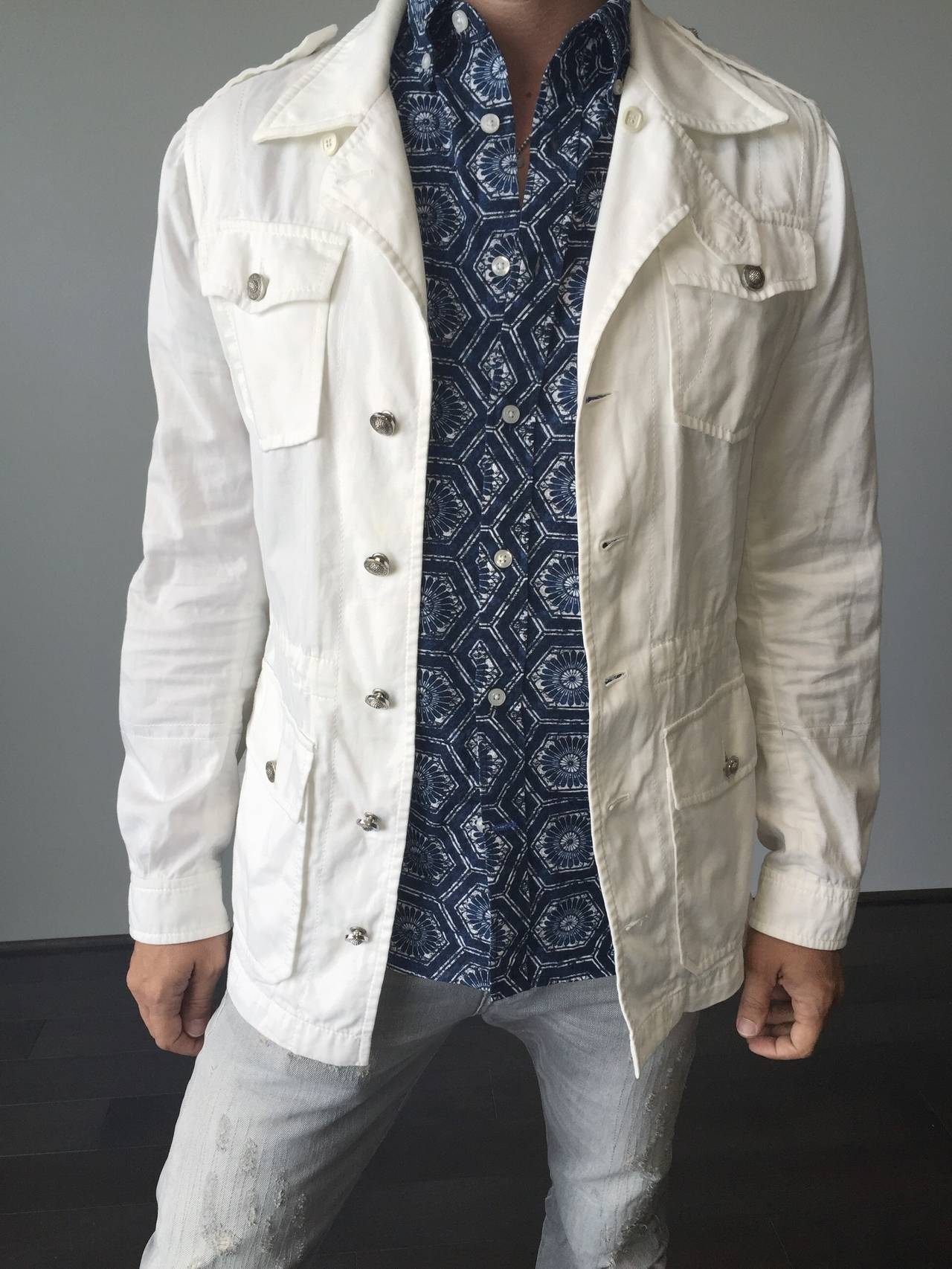 Balenciaga by Nicolas Ghesquiere - Veste safari blanche à cordon coulissant pour homme Excellent état - En vente à San Diego, CA