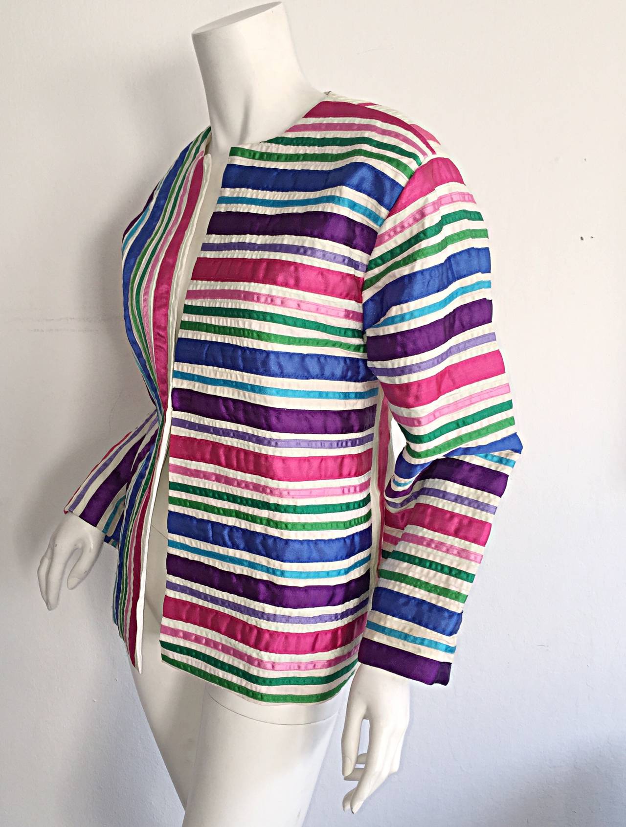 Beige Vintage Tachi Castillo Colorful Cotton Ribbon Jacket ' Made in Mexico ' For Sale