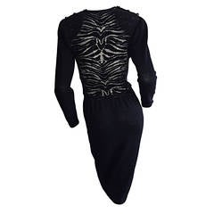 Vintage St. John Neiman Marcus Black Dress w/ Sheer Sparkle Zebra Back 11